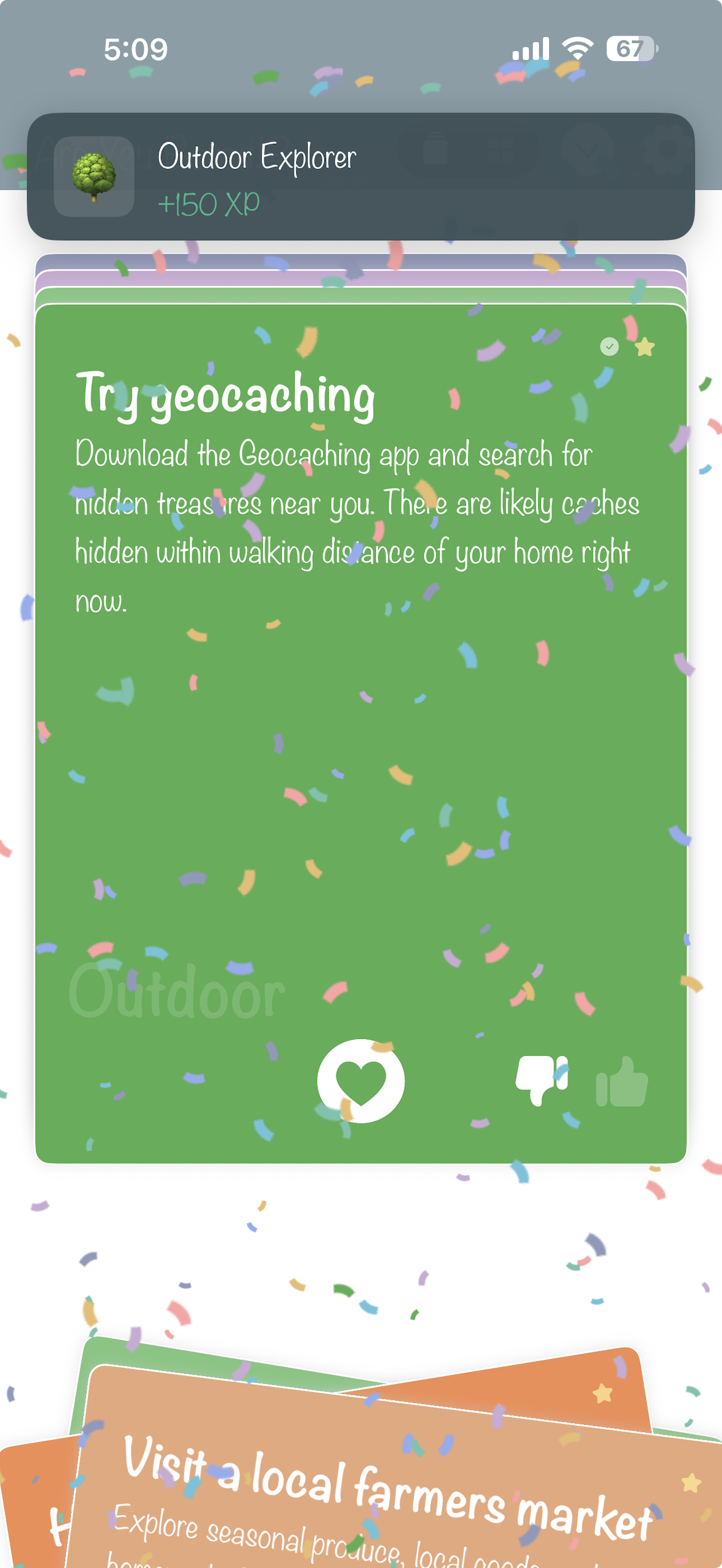 App screenshot — activities list